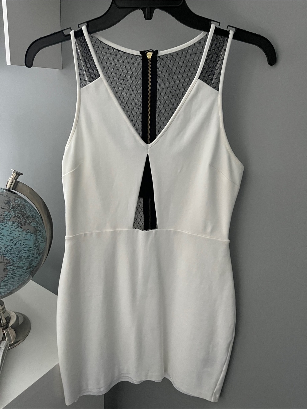 Express White Tank Dress with Black Mesh Detail